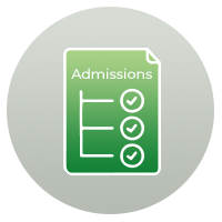 Icon of paper with the word admissions on it with checkpoints